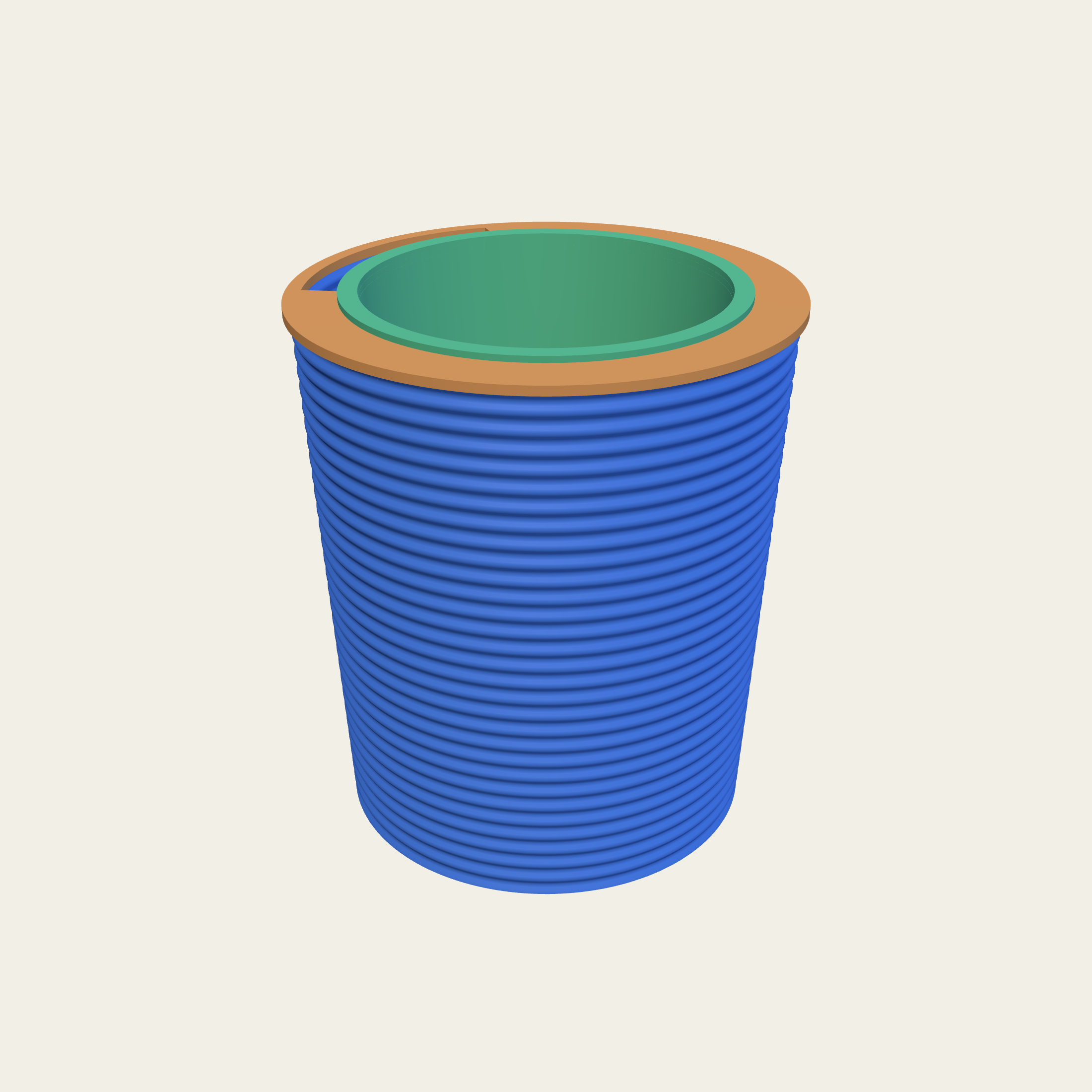 The same flutes run horizontally round the pot instead of vertically.