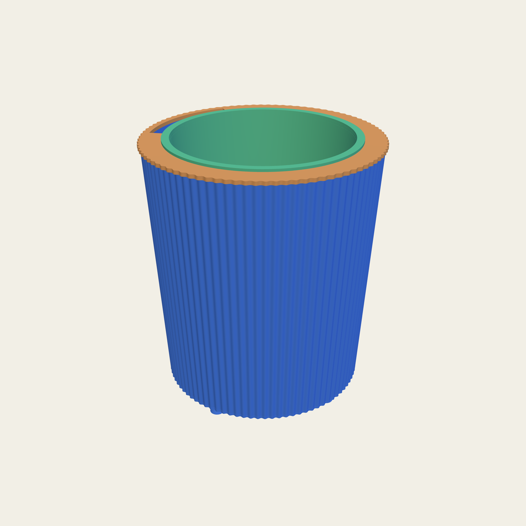 A fluted pot standing on four tapered cones.