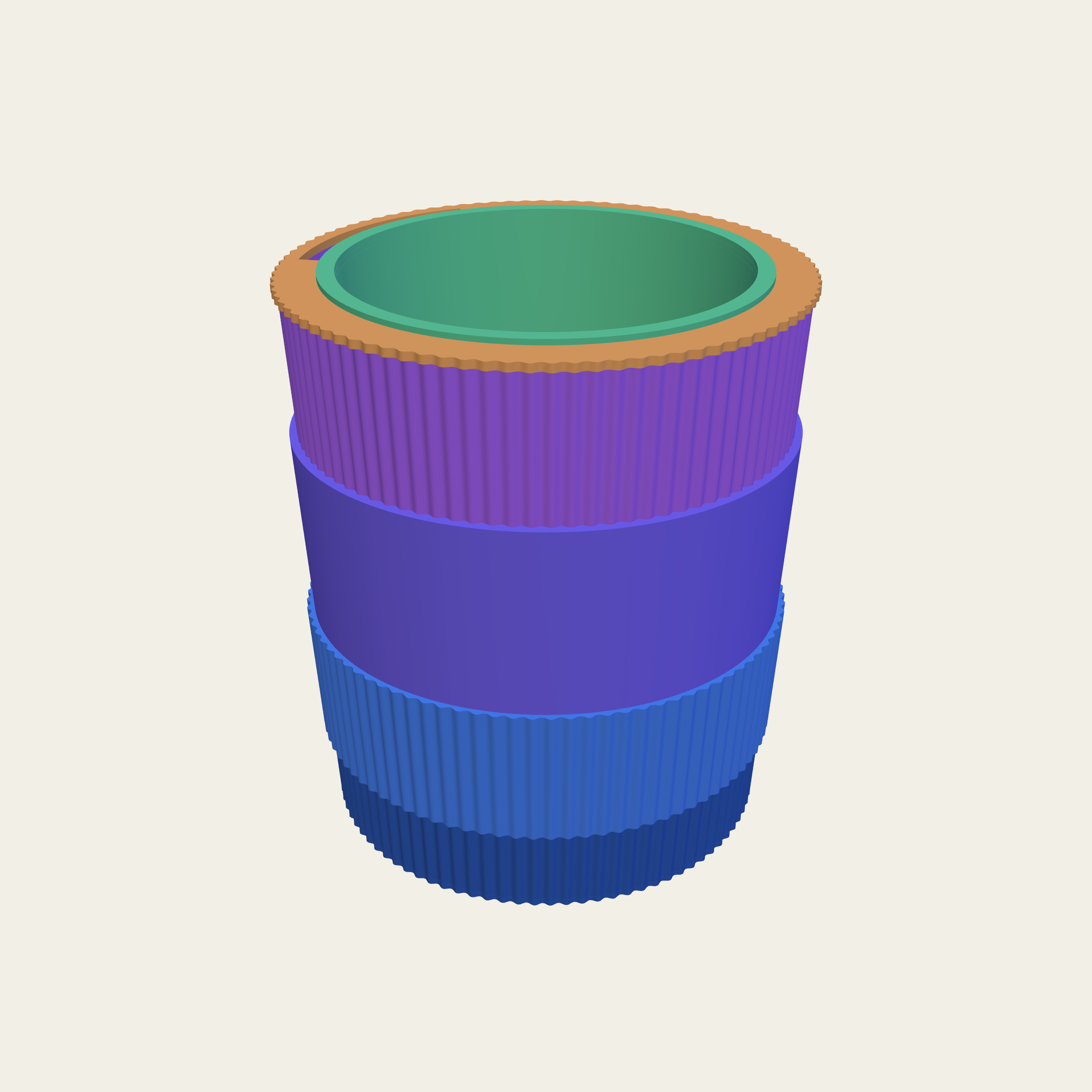The same stack standing on a tray bottom that screws off.