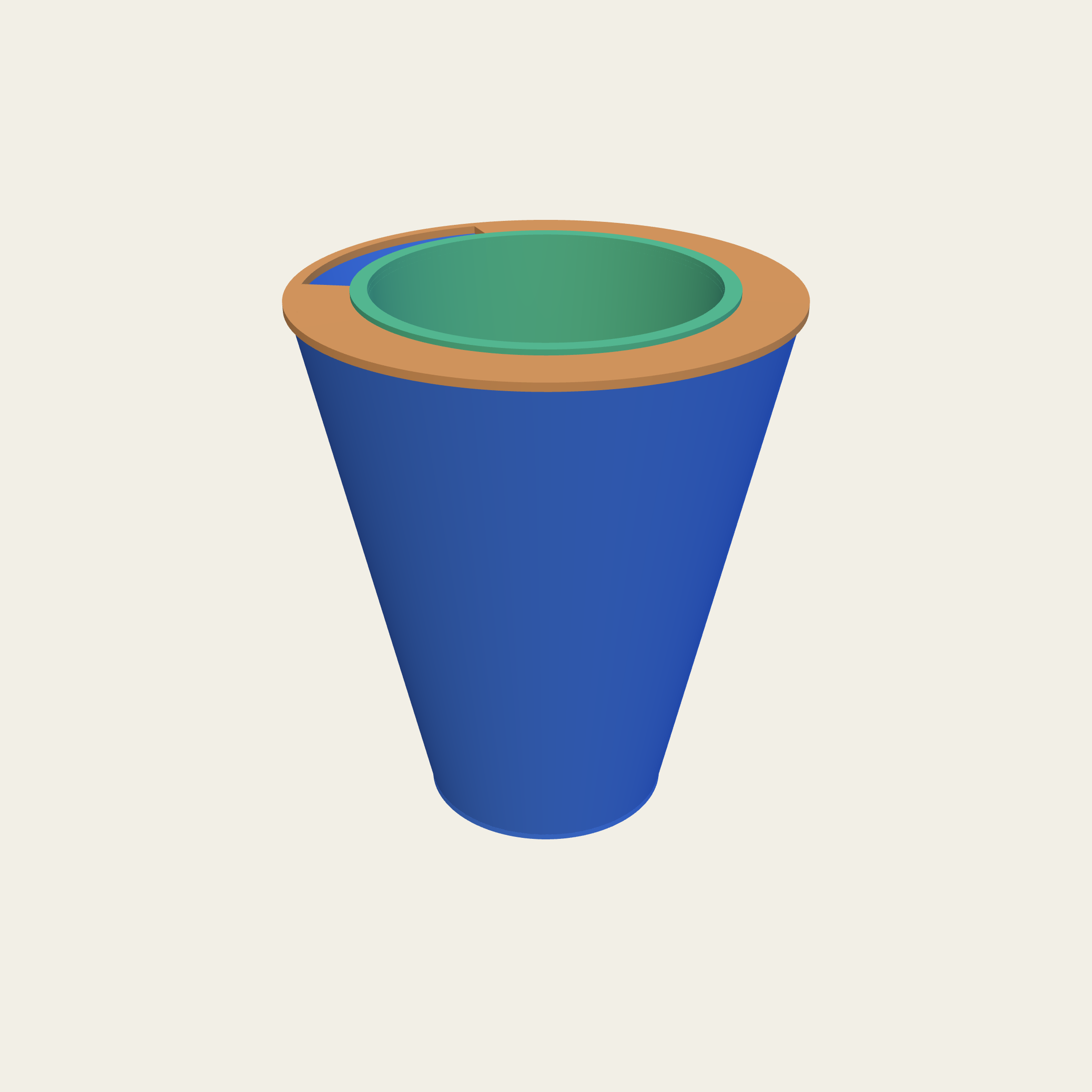 A flared pot, widest at the rim.