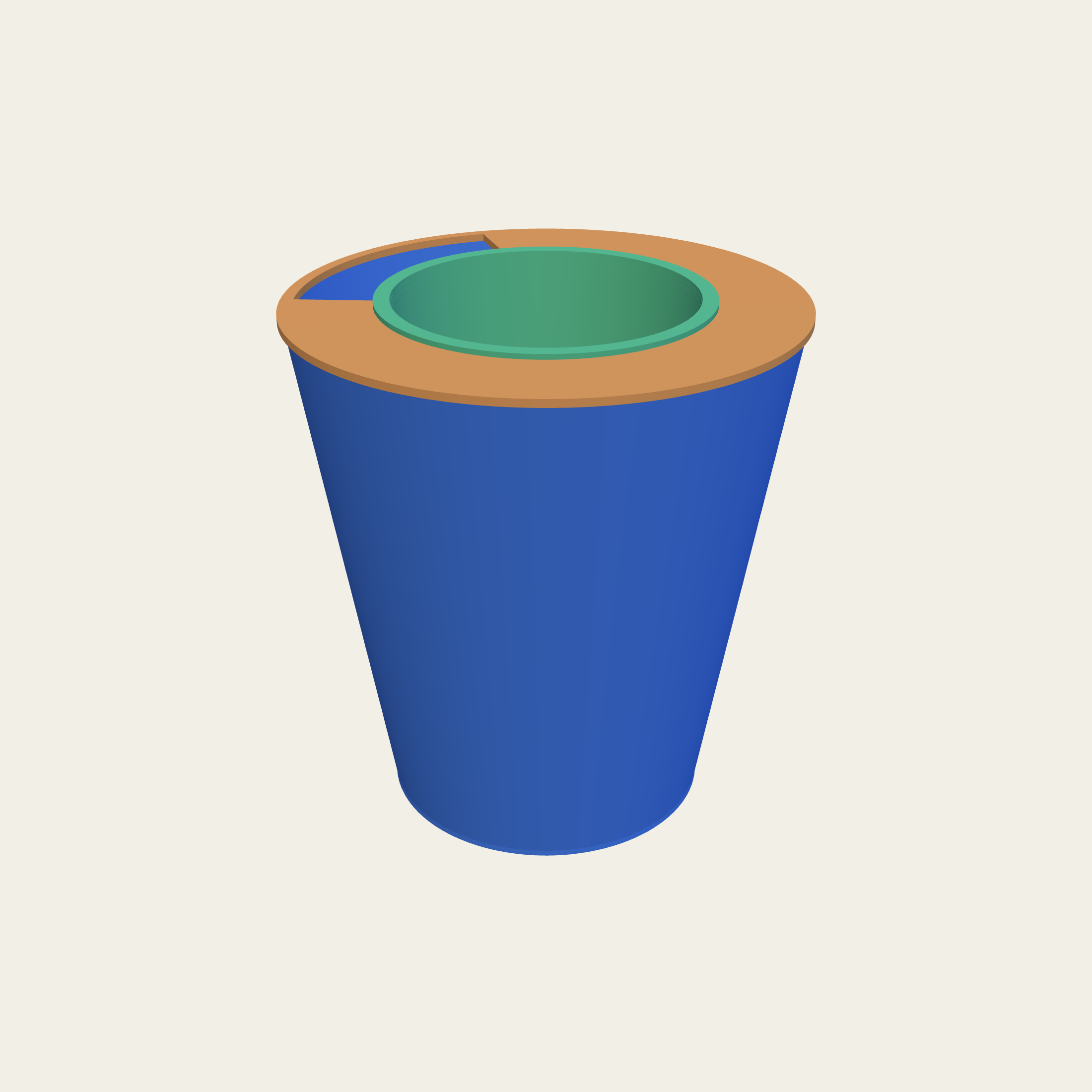 A tapered pot, narrowest at its base.