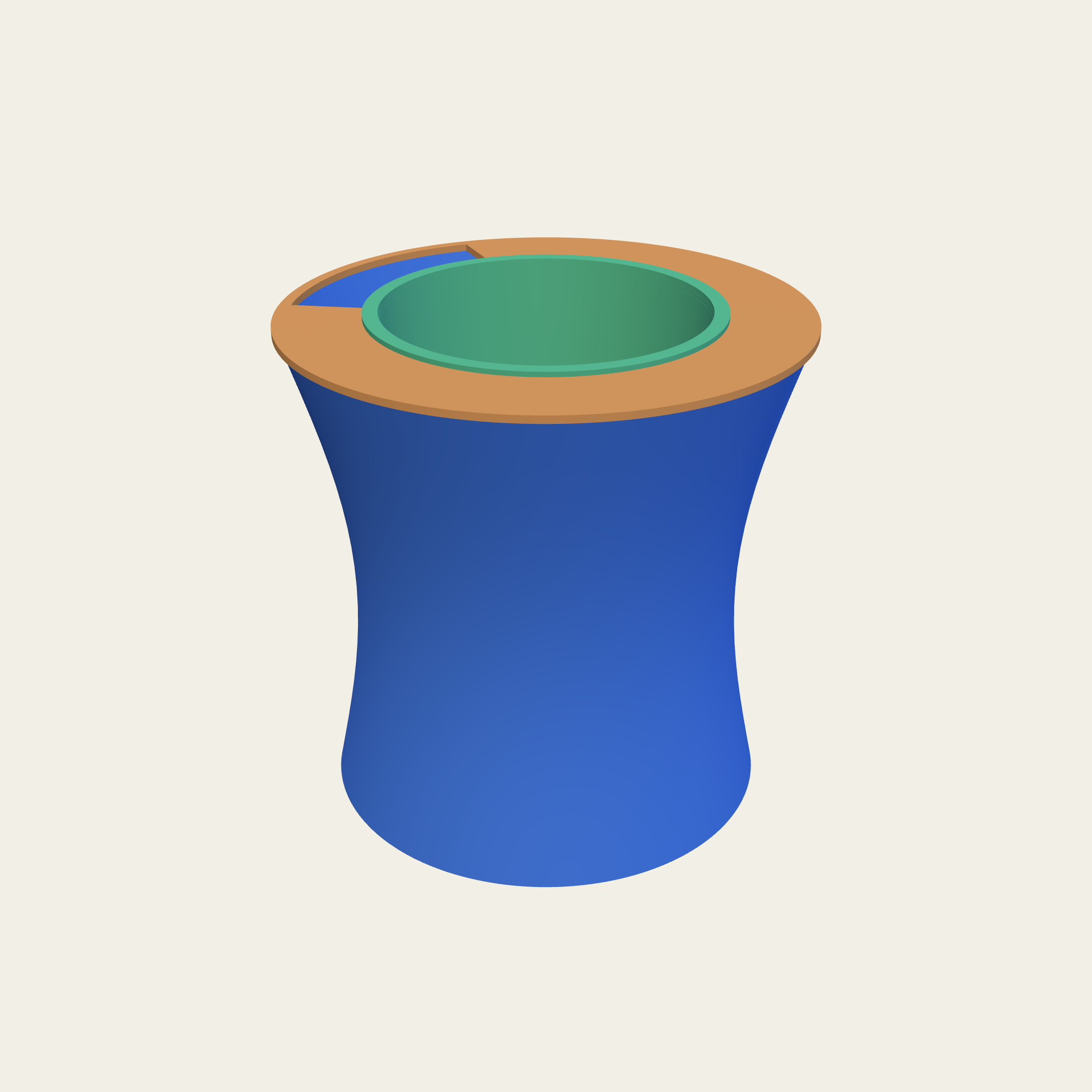A waisted pot, drawn in across the middle.