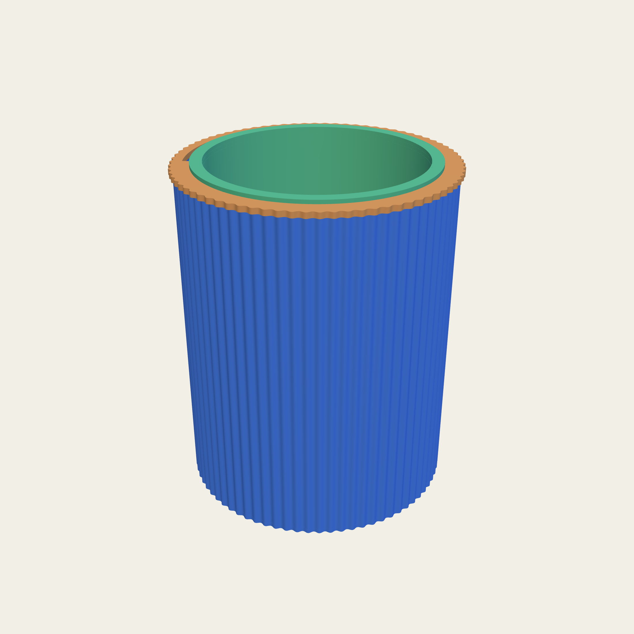 A pot with a straight wall.