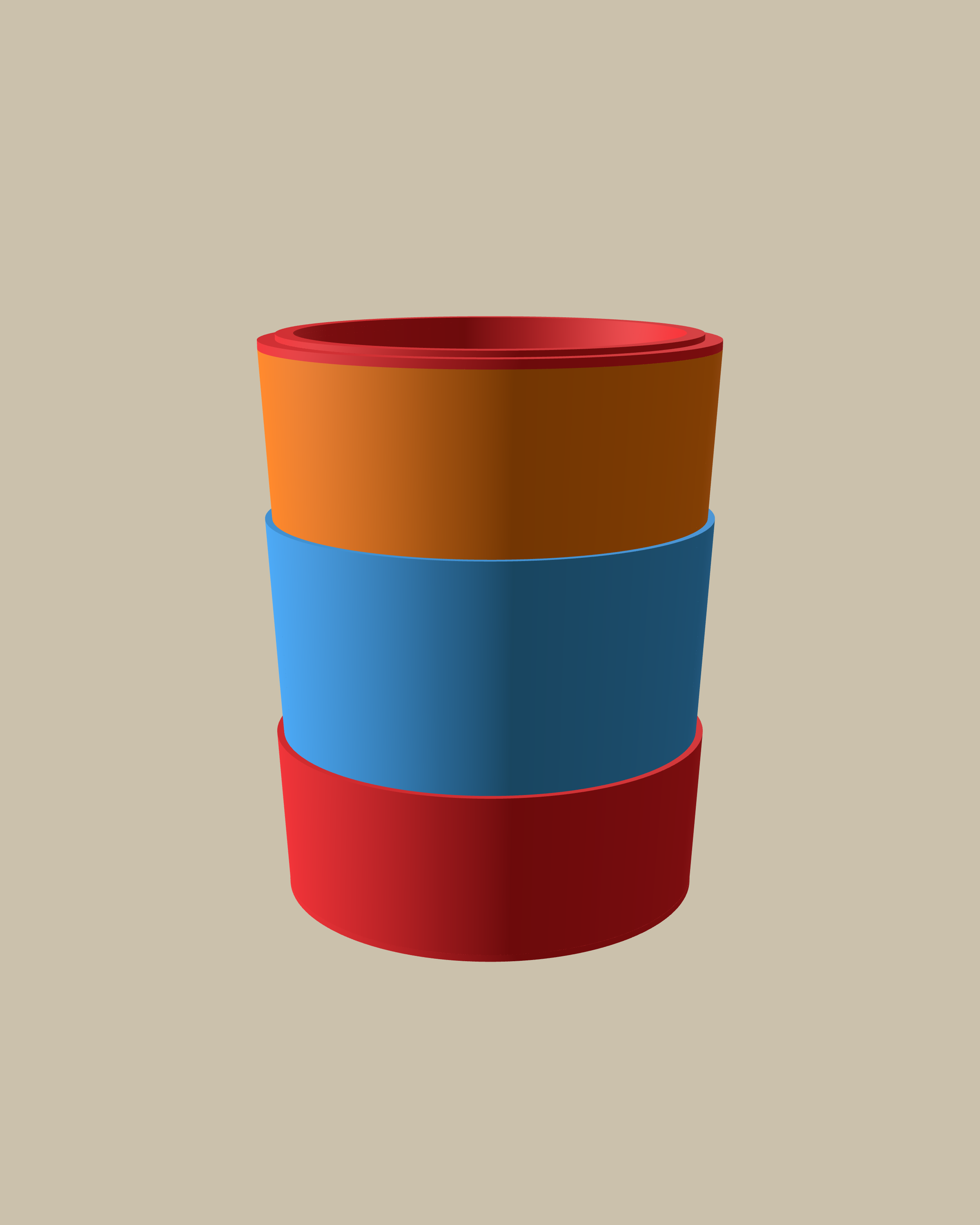 Armenia Tricolour pot assembled from separate red, blue and orange rings
