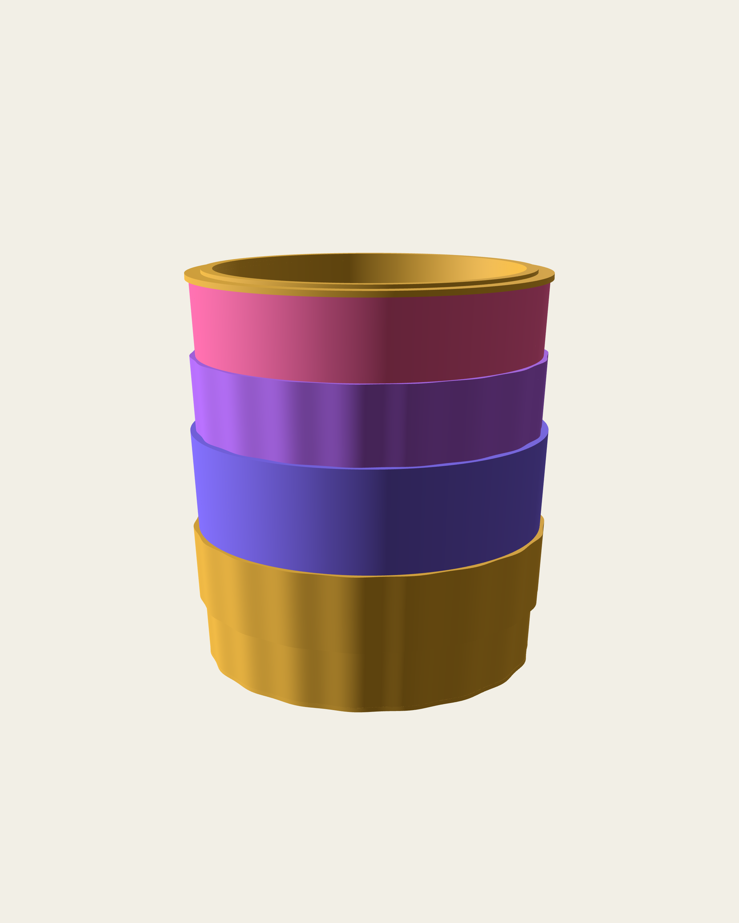 Ember Gild pot assembled from four keyed rings above a removable tray